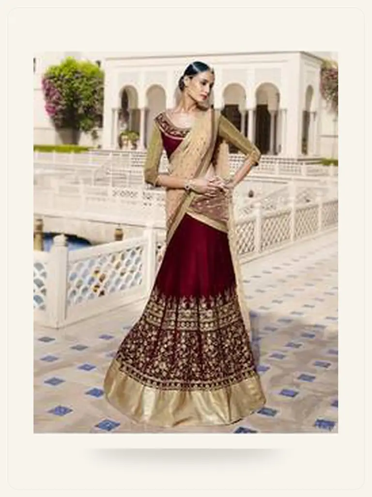 Bridal Velvet Lehenga - model studio photo