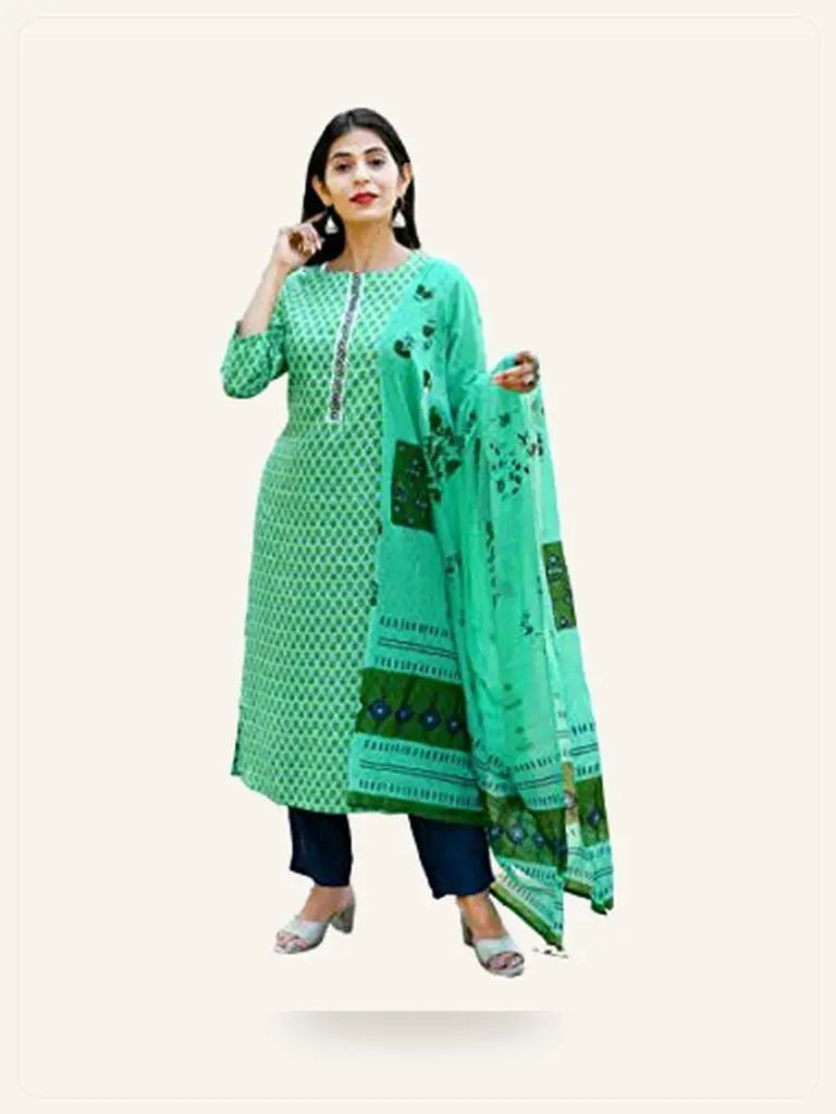 Indigo Block Print Kurta Set - model studio photo