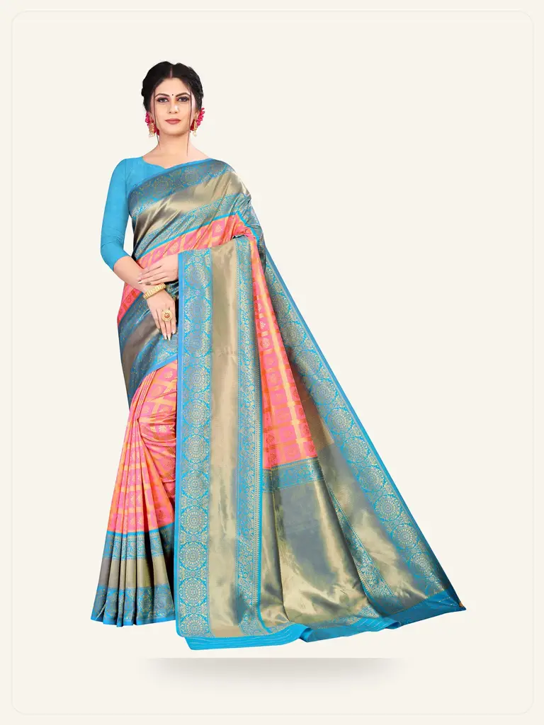 Kanjivaram Zari Border Saree - model studio photo