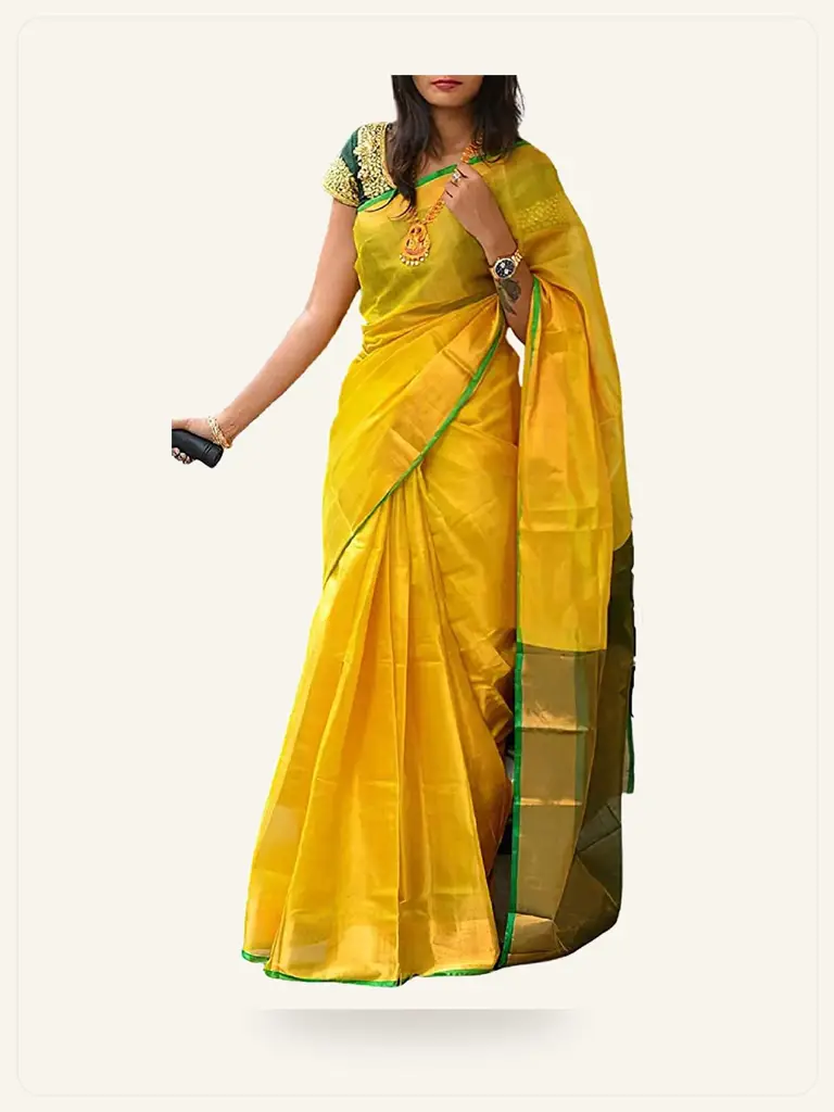 Linen Tissue Saree - model studio photo