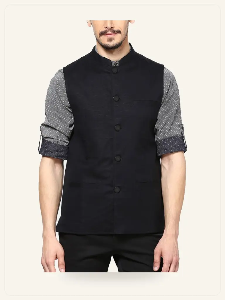 Velvet Bandhgala Waistcoat - model studio photo